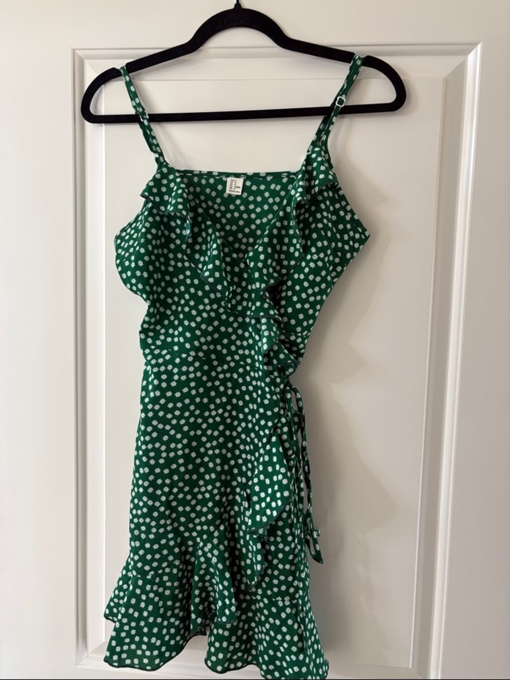Green Floral Polka Dot Wrap Mini Dress